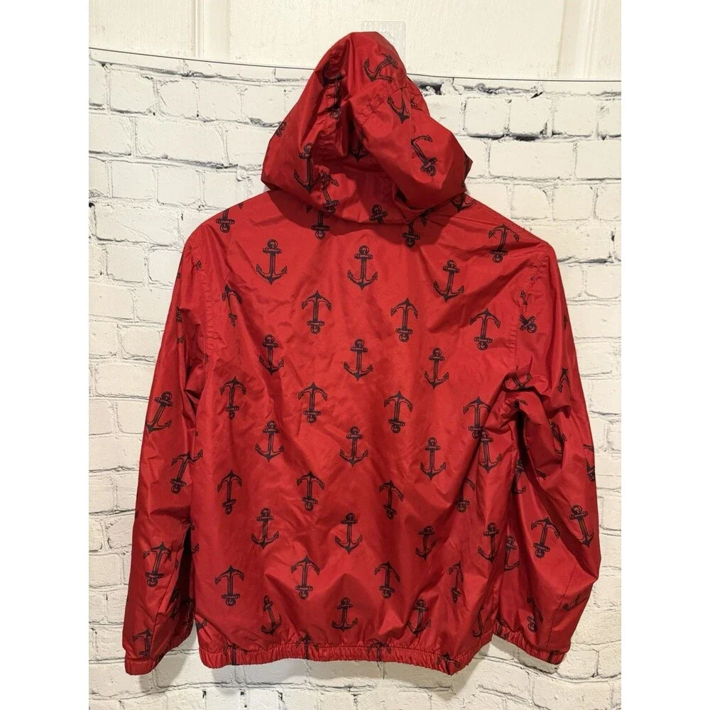 Boy's Gymboree red Light weight full zipper Jacket w/ blue Anchors Large 10-12